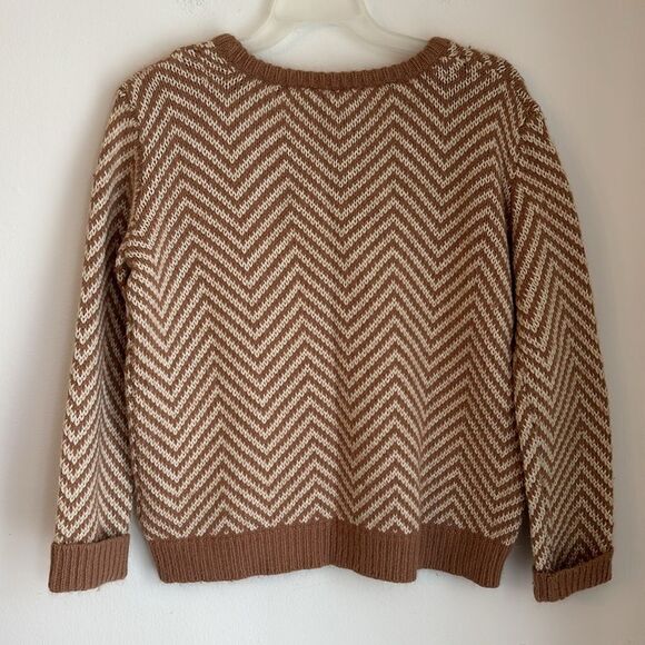 Ganni Anthropologie Women’s wool angora blend chevron tan crew neck sweater XL - Picture 11 of 11